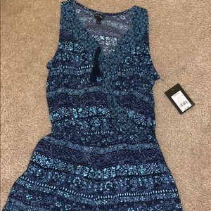 navy blue and light blue romper vneck with strings